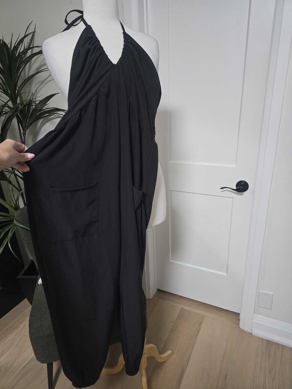 Black Halter Romper with Pockets